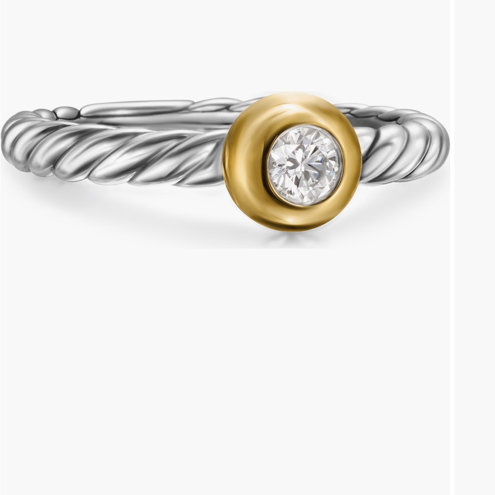 David Yurman Petite cable ring 
Silver and 14k Gold with center diamond.